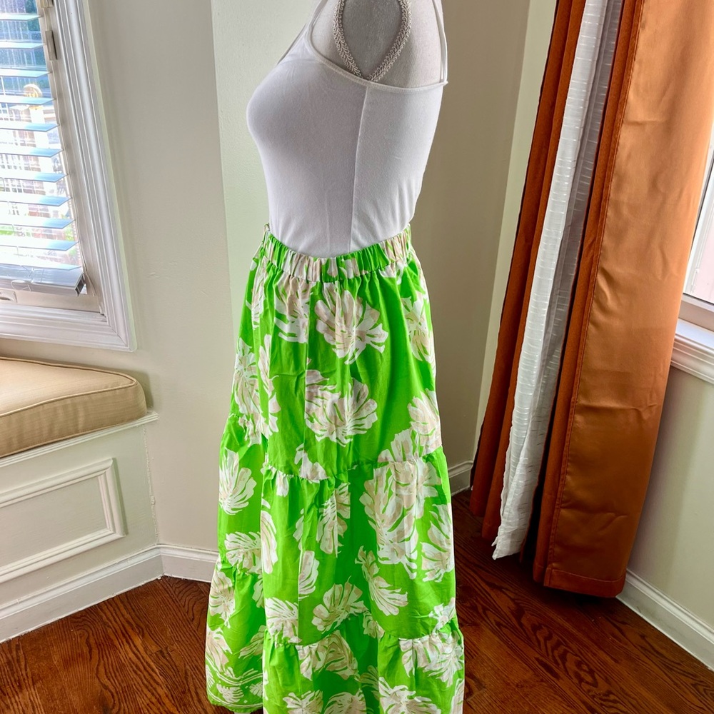 Green Leaf Print Maxi Skirt by Flying Tomato- NWOT - Picture 3 of 5